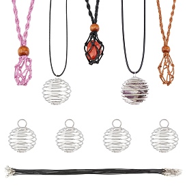 SUNNYCLUE Round Wire Pendant Necklaces DIY Making Kit, Including Round Iron Wire Pendants, Waxed Cotton & Waxed Cord Necklace Making
