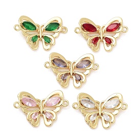 Rack Plating Brass Pave Cubic Zirconia Butterfly Connector Charms, Real 18K Gold Plated, Long-Lasting Plated, Lead Free & Cadmium Free