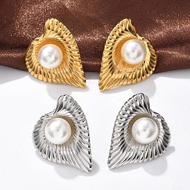 Сердце 304 нержавеющей стали серьги, с пластиковой жемчужины, ионное покрытие (ip)