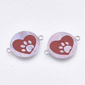 304 Stainless Steel Links Connectors, with Enamel, Love Pet Theme, Flat Round