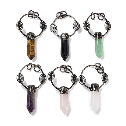 Colgantes grandes de bala puntiaguda facetada de piedras preciosas naturales, dijes de anillos de latón con ojos y anillos de salto, cobre rojo