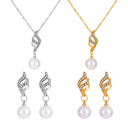 2 цветные круглые пластиковые серьги-гвоздики с имитацией жемчуга и кристаллами, стразами и ожерельем с подвеской, комплект украшений из железа и сплава для женщин