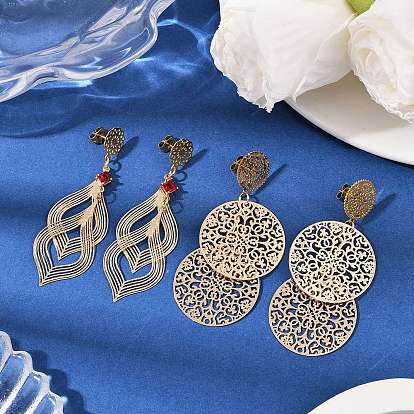 2 пары латунных стеклянных сережек-гвоздиков, С 304 результатами из нержавеющей стали, плоский круглый и ромб