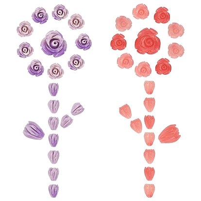 40 pcs 4 couleurs perles de corail synthétique, teint, bouton floral et rose