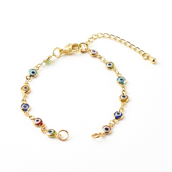 Lampwork Evil Eye Link Chain Bracelet Making, with Brass Lobster Claw Clasps, Golden
