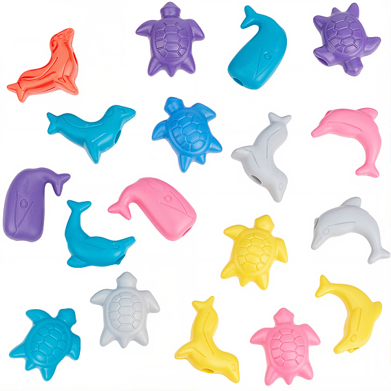 120шт непрозрачные акриловые европейские бусины, бусины с большим отверстием, разнообразные, морская тема