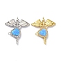 Eco-friendly Brass Micro Pave Clear Cubic Zirconia Pendants, with Synthetic Opal, Long-Lasting Plated, Wings & Heart