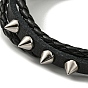 PU Leather & Waxed Cords Triple Layer Multi-strand Bracelets, Adjustable Bracelet with Alloy Spikes