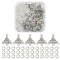 20Pcs Tibetan Style Alloy Chandelier Component Links, Fan with Flower, with 100Pcs Jump Rings