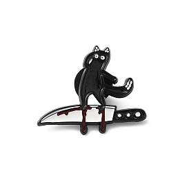 Cat on the Knife Enamel Pin, Electrophoresis Black Alloy Brooch for Backpack Clothes