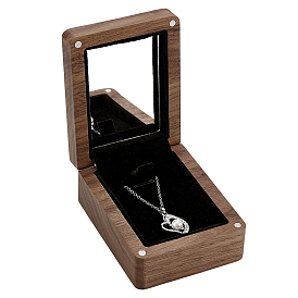 Wood Pendant Storage Magnetic Boxes with Mirror Inside, Rectangle