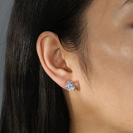 925 Sterling Silver Micro Pave Clear Cubic Zirconia Oval Stud Earrings
