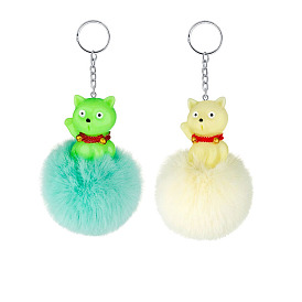 Resin Fruit Furry Ball Keychain with Avocado and Dragon Fruit Pendant