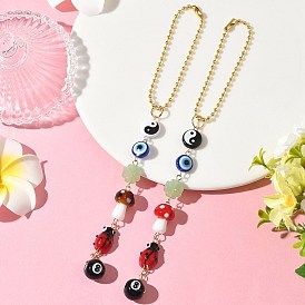 Бусины ручной работы в виде грибов и сглаза, а также акриловые подвесные украшения, с железными цепочками