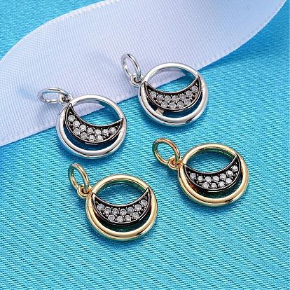 Moon Brass Micro Pave AAA Cubic Zirconia Charms, Cadmium Free & Nickel Free & Lead Free, 12.5x11x2mm, Hole: 3mm