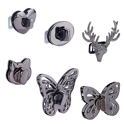 6 Sets 6 Styles Zinc Alloy Bag Twist Lock Accessories, Handbags Turn Lock, Mixed Shapes