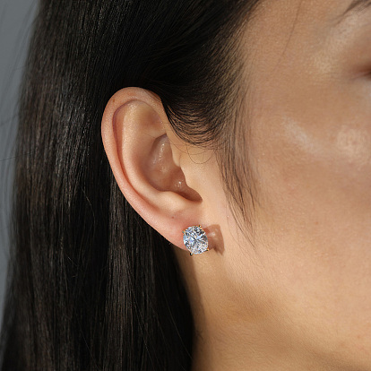 925 Sterling Silver Micro Pave Clear Cubic Zirconia Oval Stud Earrings
