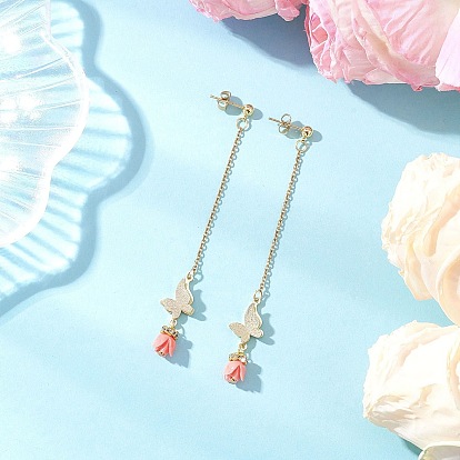 Серьги-гвоздики с кисточками из синтетического коралла, с латунными соединительными подвесками и 304 цепочками из нержавеющей стали