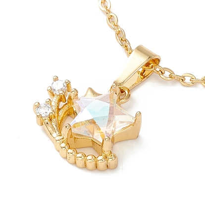 Clear Cubic Zirconia Meteor Pendant Necklace, 304 Stainless Steel Jewelry for Women