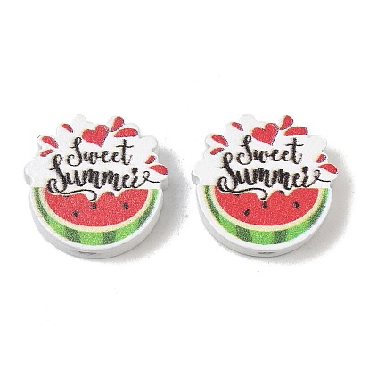 Printed Schima Wood Beads, Watermelon with Word Sweet Summer, Spray Paint