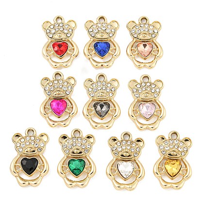 UV Plating Alloy Pendants, with Glass and Rhinestone, Bear