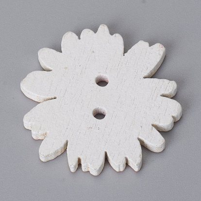 2-Hole Printed Wooden Buttons, for Sewing Crafting, Flower, Dyed