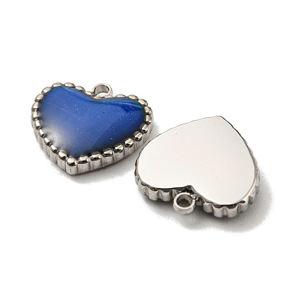 304 Stainless Steel Enamel Charms, Change Color, Heart Charm, Stainless Steel Color