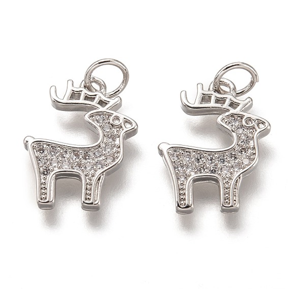 Латунные микропаве прозрачные подвески с фианитом, без кадмия и без свинца, долговечный, олень