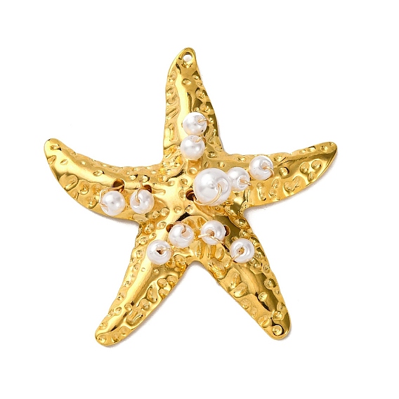 304 Stainless Steel Big Pendants, Starfish Charms, with ABS Plastic Pearl, PVD Vacuum Plating, Real 18K Gold Plated