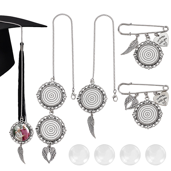 Наборы для самостоятельного изготовления латунной шапочки для выпускников, фотоподвески и брошей из нержавеющей стали, с подвесками из сплава и стеклянными кабошонами