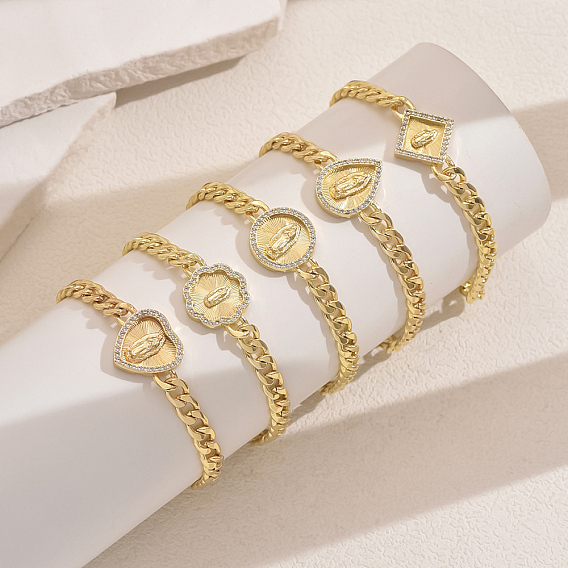 Браслеты с латунными звеньями из микропаве из прозрачных кубических цирконий на тему «девственная свадьба», кубинская цепочка ювелирные изделия для женщин