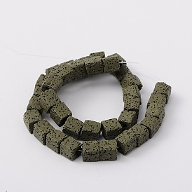 Synthetic Lava Rock Bead Strands, Cube, Dyed