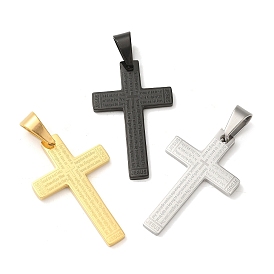 Placage sous vide 304 pendentifs en acier inoxydable, croix avec mot charme, religion