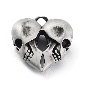 Tibetan Style Alloy Pendant, Frosted, Heart with Skull