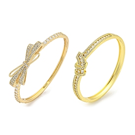 Knot/Bowknot Brass Pave Clear Cubic Zirconia Hinged Bangles for Women