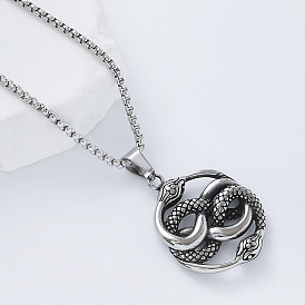 Винтажная готическая цепочка-колье в виде переплетенной двойной змеи из нержавеющей стали для мужчин.