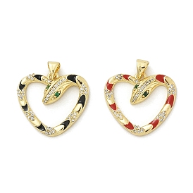 Латунные подвески, с кубического циркония и эмали, сердце со змеиными чарами