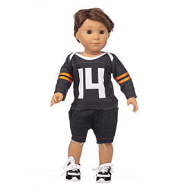 Two-piece Num.14 Long Sleeves & Shorts Sport Suit Cloth Doll Outfits, for 18 inch American Boy Doll Sportswear Dressing Accessories