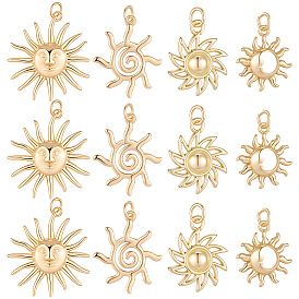 12 шт 4 стили латунные подвески, с целью перехода в кольце, без кадмия и без свинца, солнечные чары