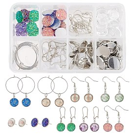 SUNNYCLUE DIY Shiny Earring Making Kits, Including Glass & Resin Cabochons, Brass Pendant Cabochon Settings & Earring Findings & Wine Glass Charm Rings