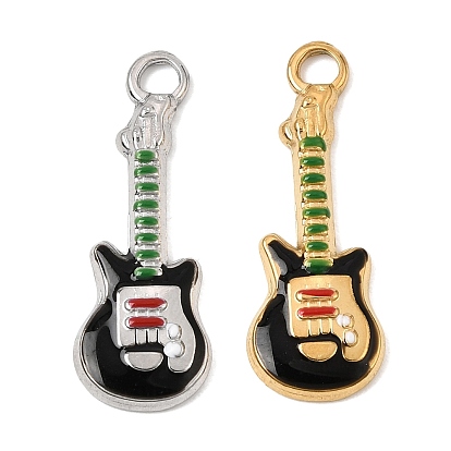 304 Stainless Steel Pendants, with Enamel, Guitar Charms