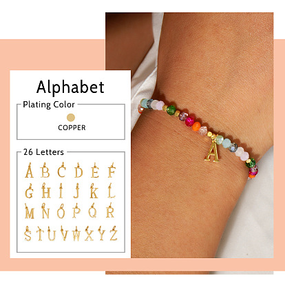 Латунные браслеты с подвесками в виде инициалов, Разноцветные круглые стеклянные браслеты из эластичного материала для женщин