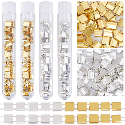 200шт 2 цветные металлические цвета стеклянные бусины, 2-луночное, прямоугольные