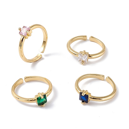 Латунные микро проложить манжеты кольца кубического циркония, открытые солитерные кольца, долговечный, реальный 18 k позолоченный, прямоугольные