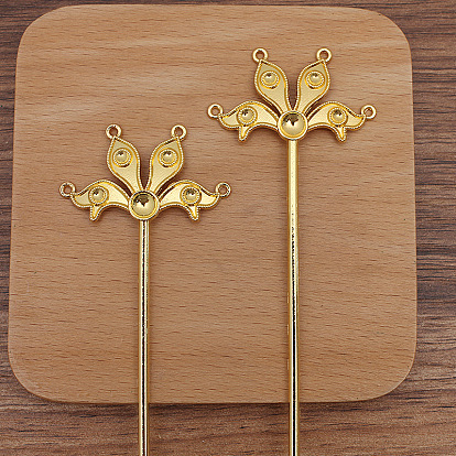 Alloy Hair Stick Findings, Bead Setting, with Loop, Flower