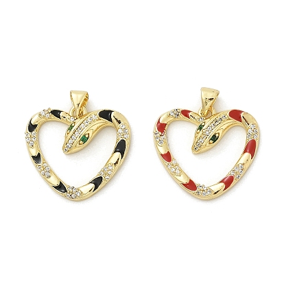 Латунные подвески, с кубического циркония и эмали, сердце со змеиными чарами