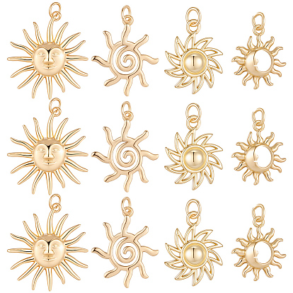 12 шт 4 стили латунные подвески, с целью перехода в кольце, без кадмия и без свинца, солнечные чары