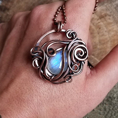 Женские ожерелья с подвесками в виде цветка из цинкового сплава и каплевидной формы из синтетического лунного камня в стиле бохо