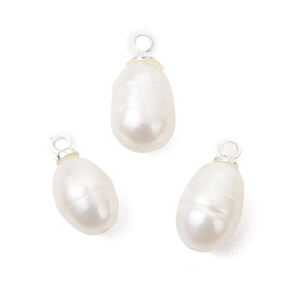 Подвески из натурального пресноводного жемчуга, рисовые амулеты с латунными креплениями, белые