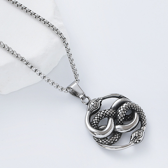 Винтажная готическая цепочка-колье в виде переплетенной двойной змеи из нержавеющей стали для мужчин.